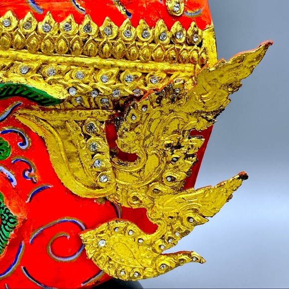 VINTAGE Life Size Red Demon Thai Khon Ramayana Vedic Classic Mask - Picture 4 of 8